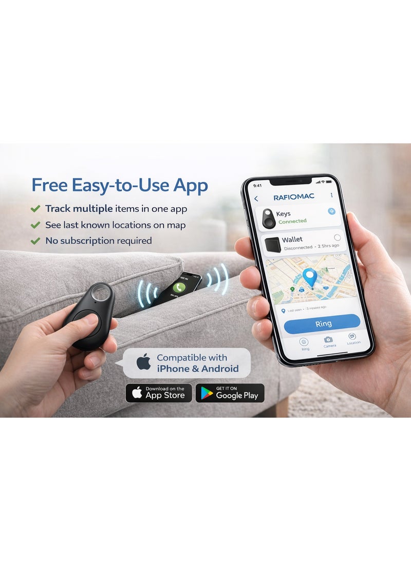 RAFOMAC iTag Bluetooth Key Finder & Phone Locator – Smart Anti-Lost Tracker Tag for Keys, Wallet, Pets, Luggage – App Controlled Item Finder with Alarm, Remote Camera Shutter & Replaceable Battery - Image 4